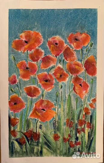 Картина сухой пастелью,Воздушные маки