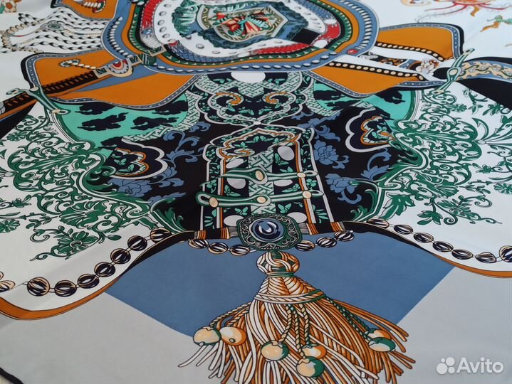 Платок Шаль Hermes Шелк Ручной край