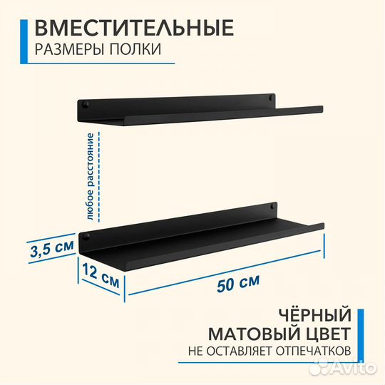 Полка на кухню настенная прямая узкая черная 2 шт