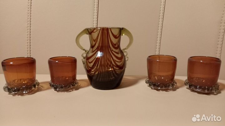 Стрыйский штоф карась/казак, рюмки, вазочка