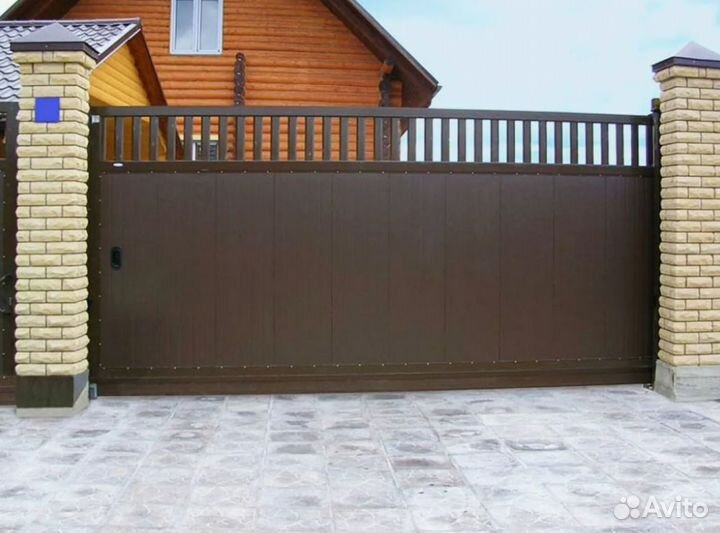 Откатные ворота с калиткой (алюмин). Prestige