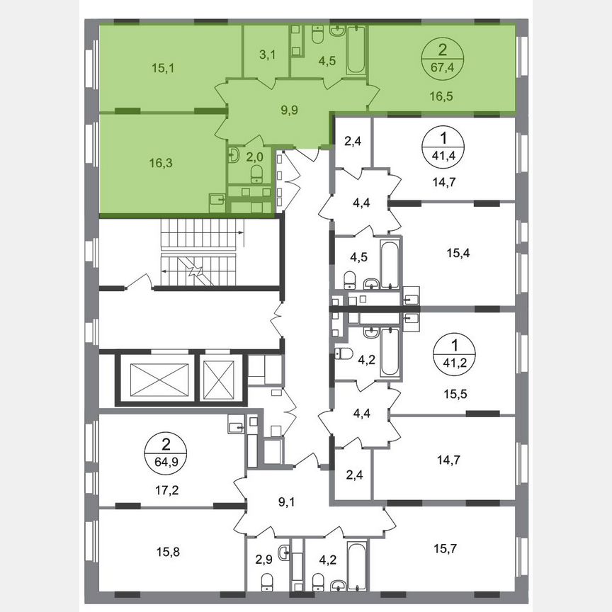 2-к. квартира, 67,4 м², 11/17 эт.