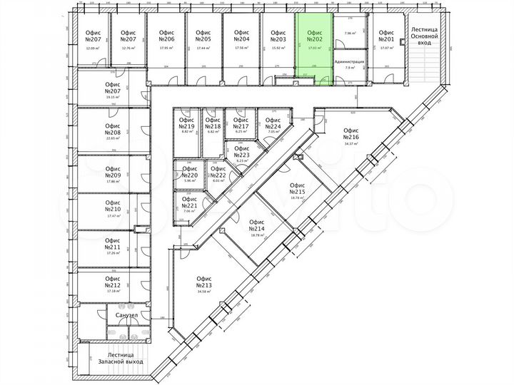 Офис в Бизнес Центре, 17.03 м², (2 этаж, 202)