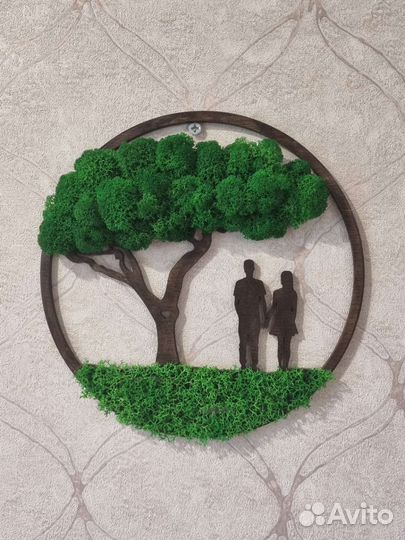 Панно декор картина подарок стена из мха Парочка