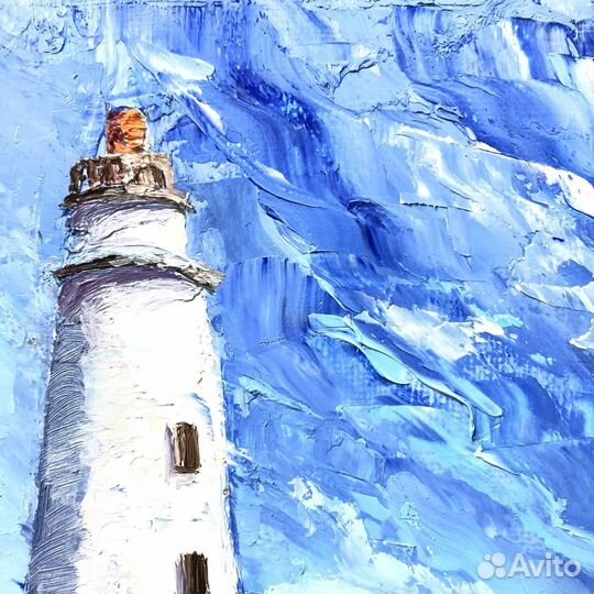 Картина маслом Маяк Море 24х18см