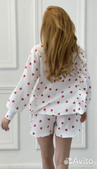 Костюм муслиновый женский с сердечками