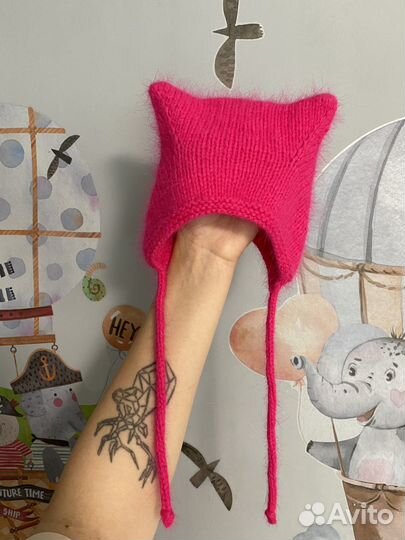 Новая шапочка kitty (6-9мес)