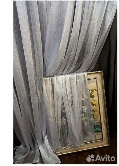 Тюль живые нити серебро отрез новый