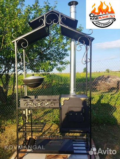 Мангал с крышей и печью