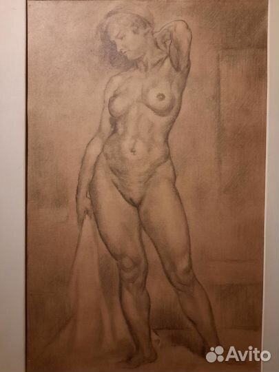 Большая картина рисунок графика Обнажённая девушка