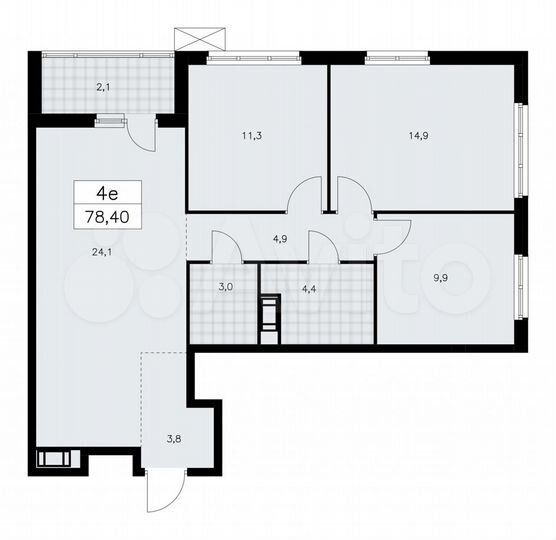 3-к. квартира, 78,4 м², 2/9 эт.