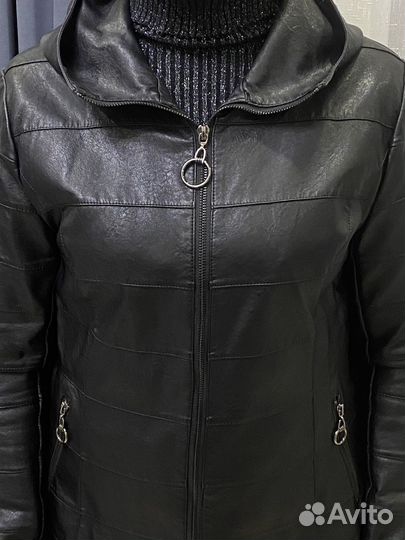 Куртка кожаная женская 46 черная