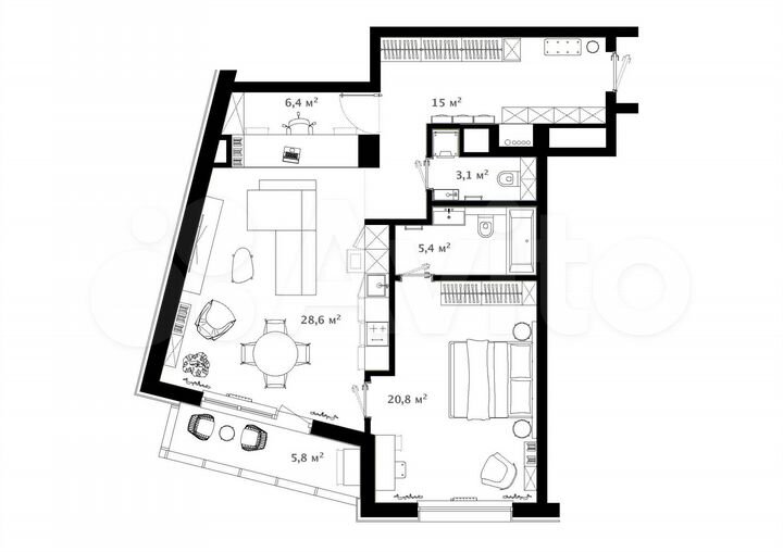 2-к. квартира, 85,7 м², 13/20 эт.