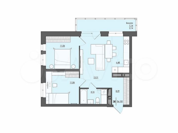 3-к. квартира, 56,5 м², 4/20 эт.