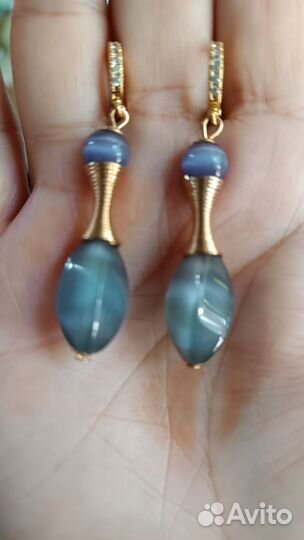 Серьги с кошачьим глазом