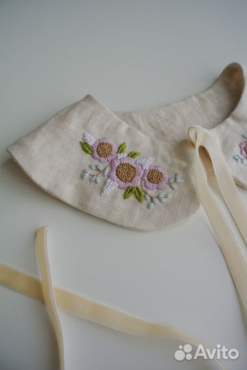 Воротничок изо льна с вышивкой 80-86 размер