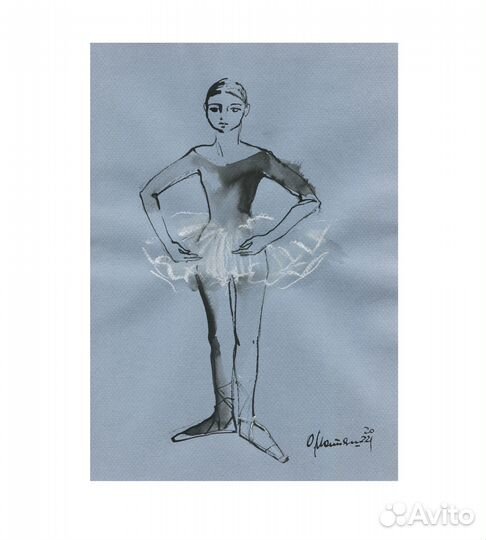 Юная балерина. Графика. Оригинал. Рисунок на бумаг