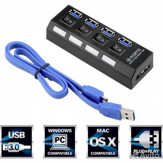 USB HUB*4 USB 3.0 port включатель портов