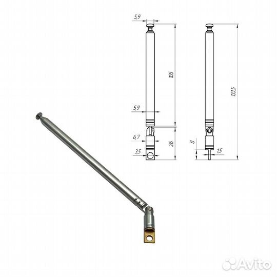 Телескопическая антенна AST-5 D6mm S6 130-500mm