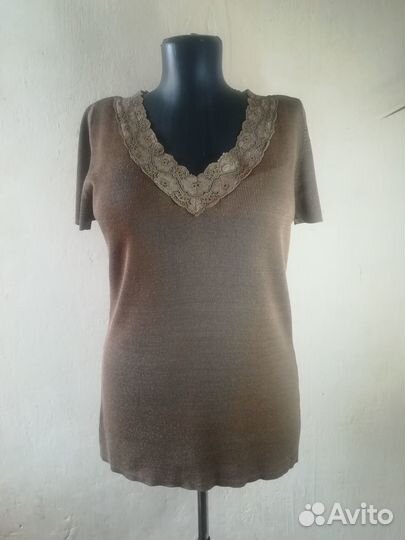 Футболка шелковая с кружевом капучино шелк с виско