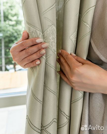 Комплект Шторы и Тюль Иззи Фисташка+Вуаль