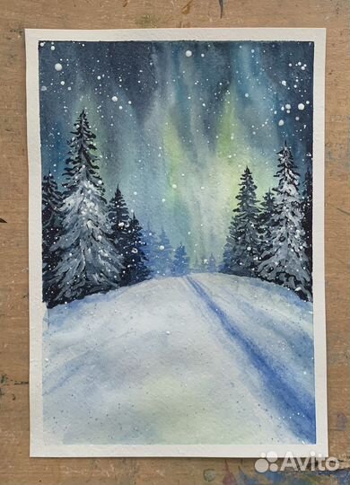 Картина. Снежная зима (акварель)