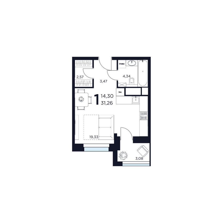 1-к. квартира, 31,3 м², 5/15 эт.