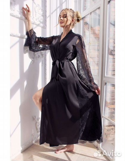 Халат женский длинный шелковый