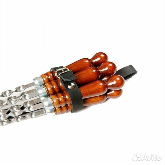 Шампура с деревянной ручкой 6шт, чехол из кожи