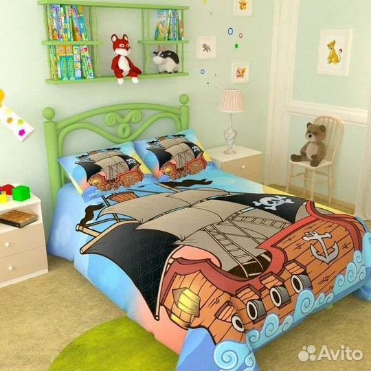 Шторы блэкаут детские и покрывало Пиратский корабл