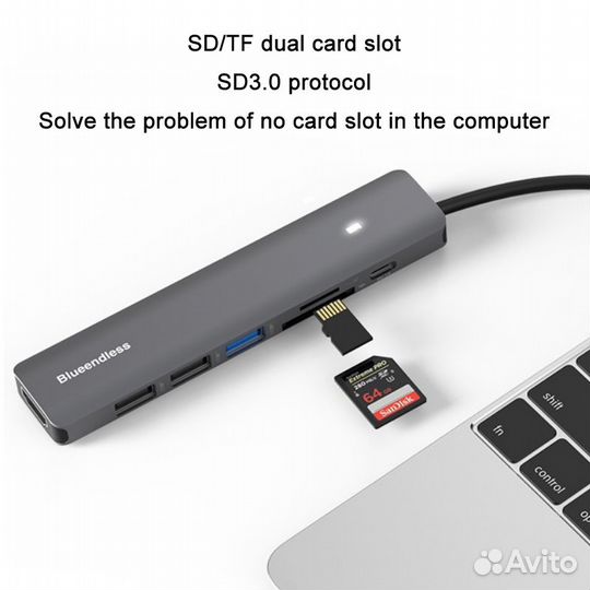 USB Хаб Type-C 5в1 на MacBook blueendless