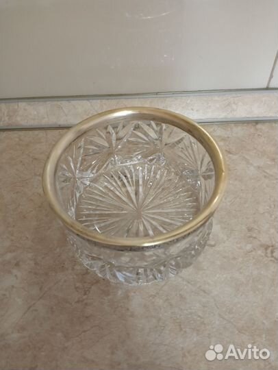 Хрустальная конфетница с мельхиоров ободком СССР
