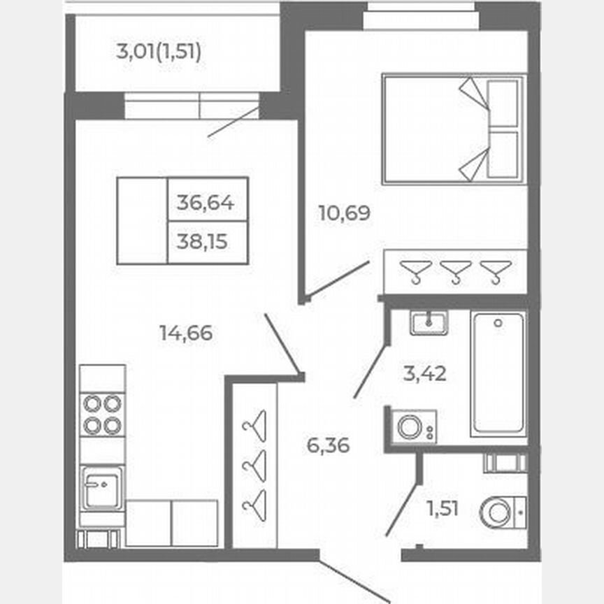 1-к. квартира, 36,6 м², 4/4 эт.