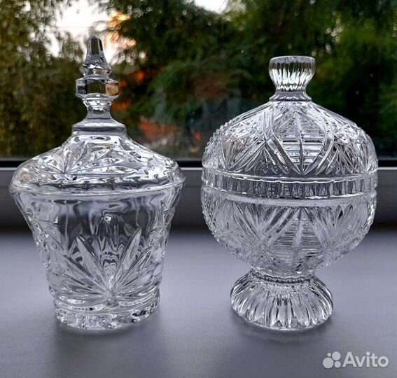 Конфетницы с крышкой, хрусталь Богемия, Югославия