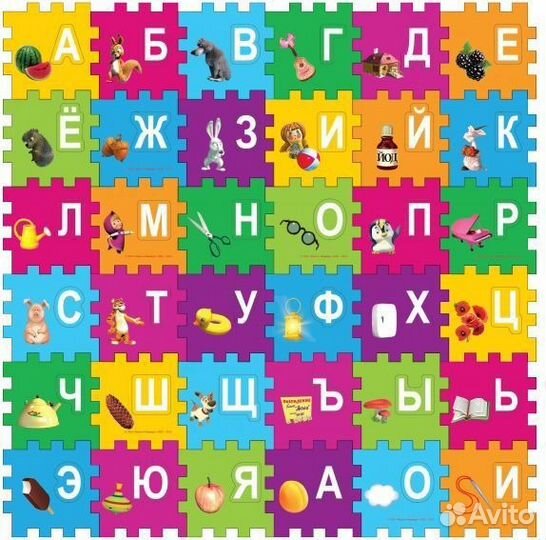 Коврик пазл Маша и Медведь Алфавит 72 детали