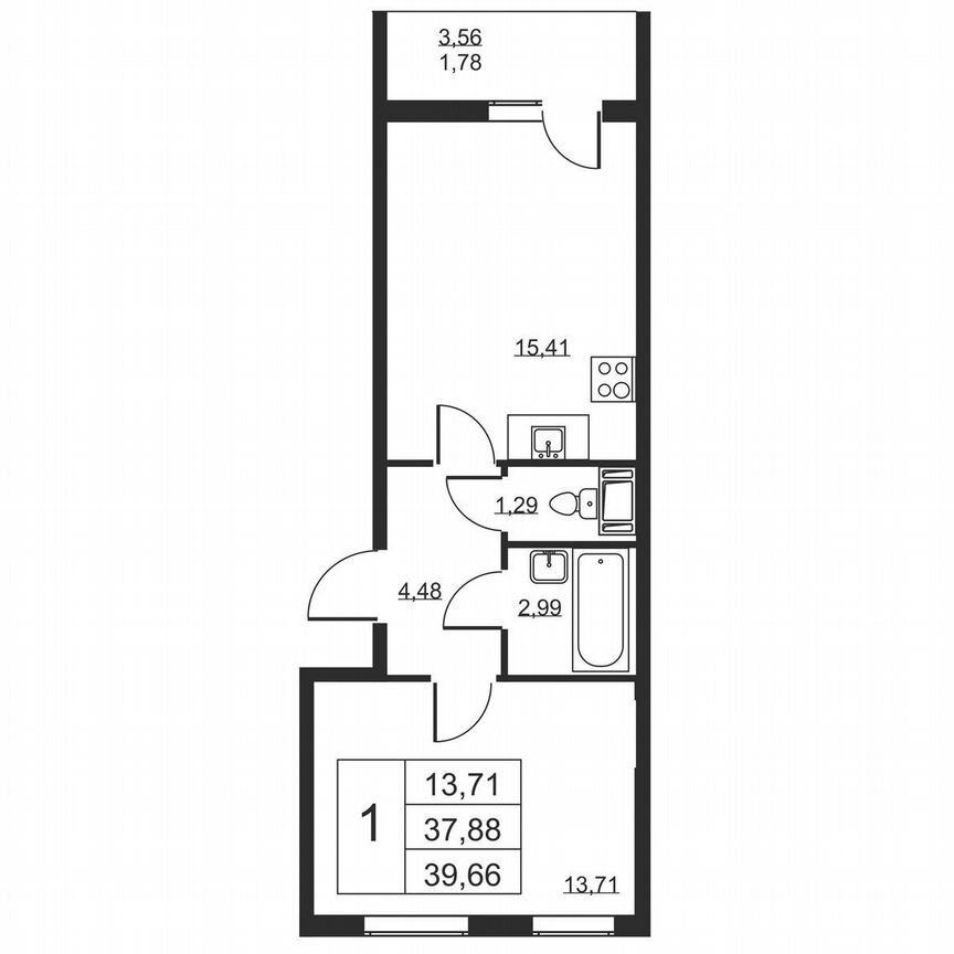 1-к. квартира, 39,7 м², 4/19 эт.