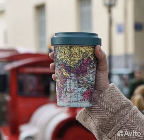 Бамбуковый стакан и ланч бокс с Картой мира