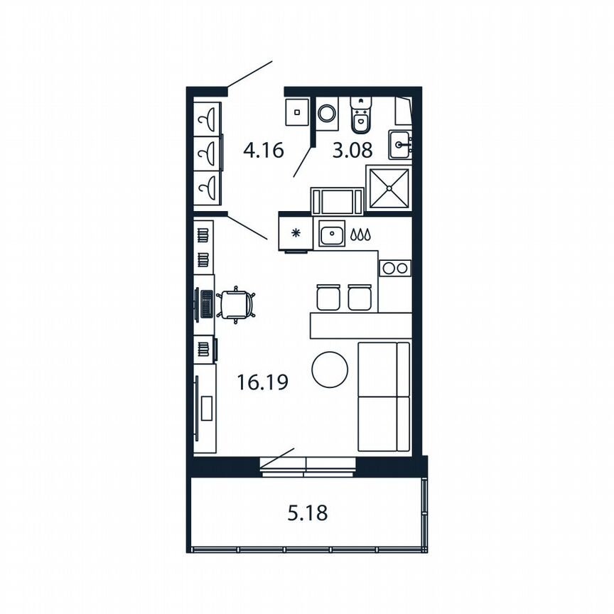 Квартира-студия, 23,1 м², 5/12 эт.