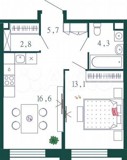 1-к. квартира, 42,5 м², 7/17 эт.