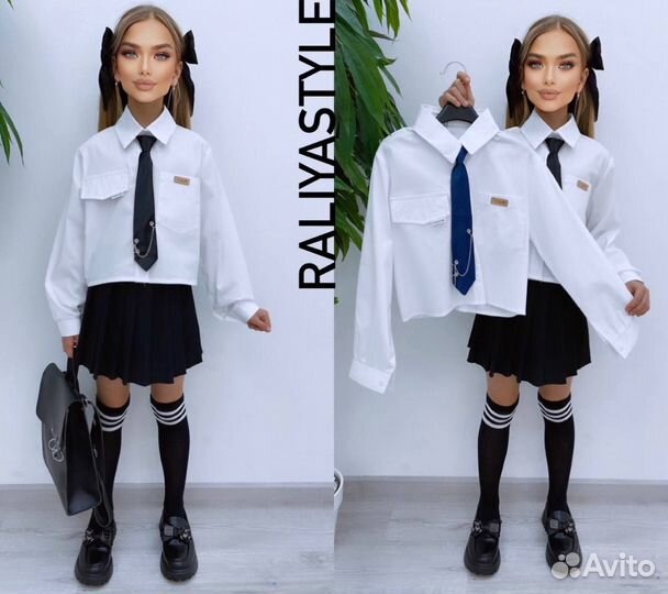 Белая блузка с галстуком на 11/12 лет