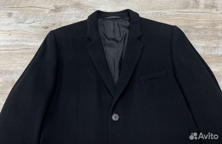 Hugo Boss чёрное мужское шерстяное пальто