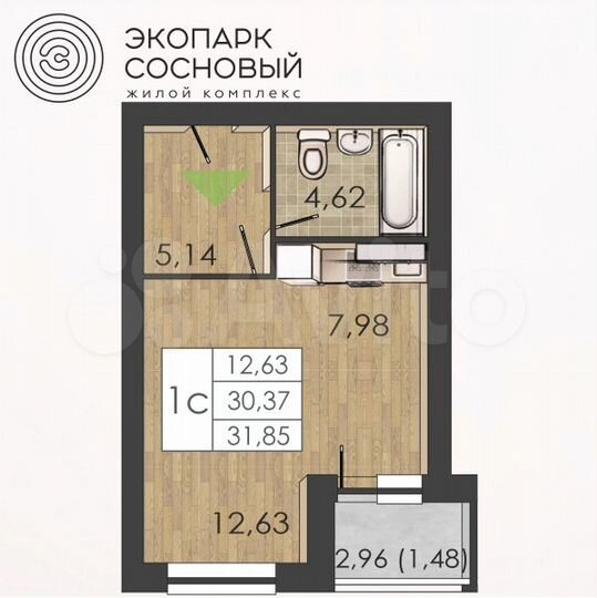 1-к. квартира, 31,9 м², 1/4 эт.
