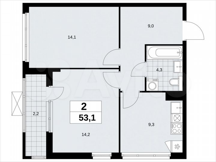 2-к. квартира, 53,1 м², 16/19 эт.