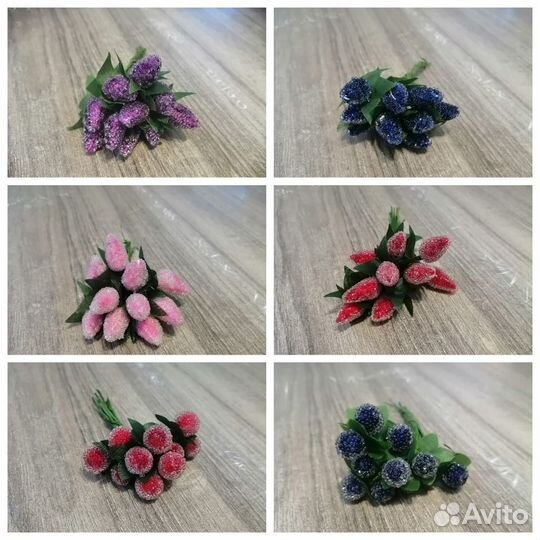 Листья,лепестки,тычинки,ягода в сахаре д/рукоделия