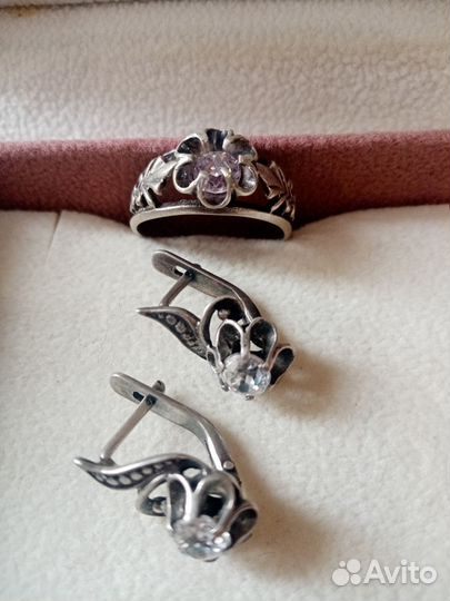 Набор серьги+кольцо серебро СССР