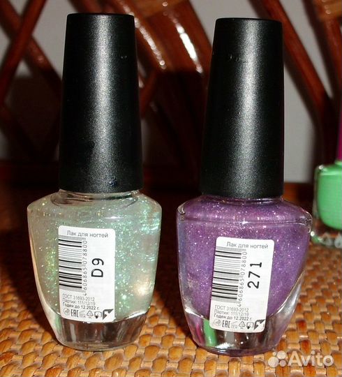 Лаки для ногтей неоновые и с блестками - 5 шт