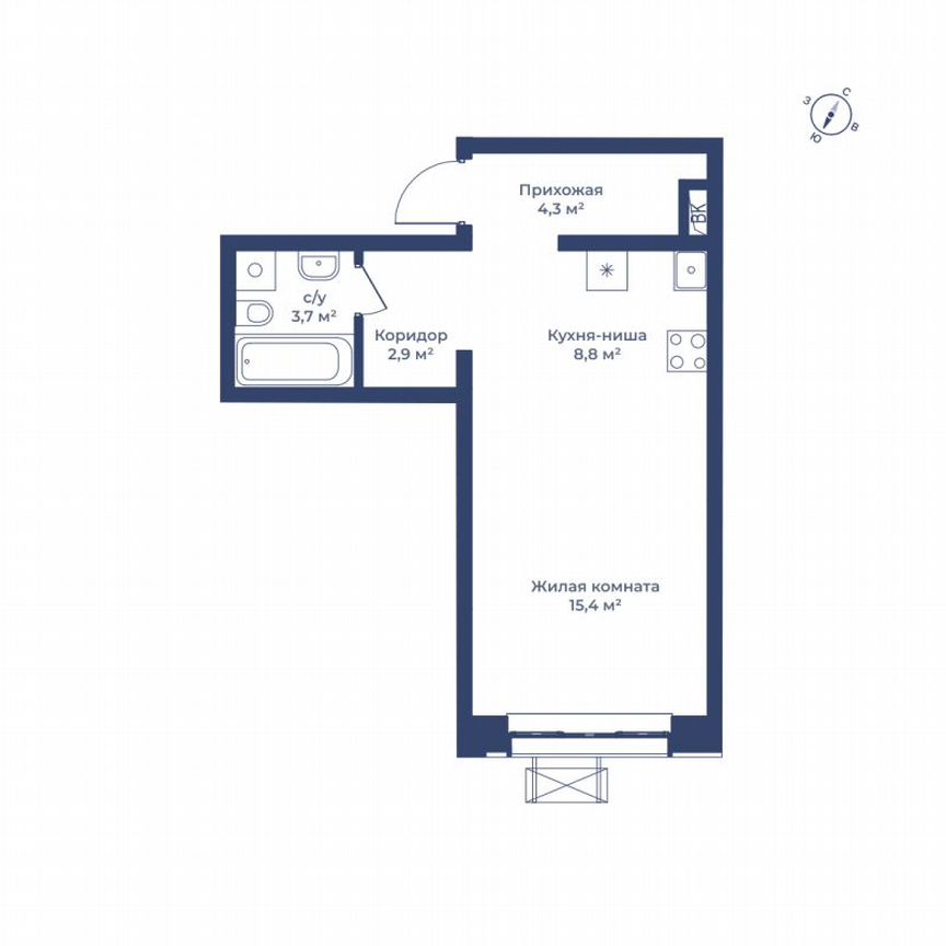 Квартира-студия, 35,1 м², 1/14 эт.