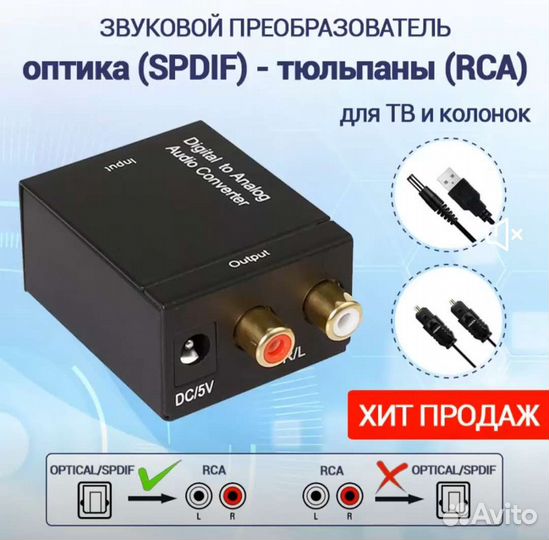 Конвертер переходник звуковой с оптики Toslink