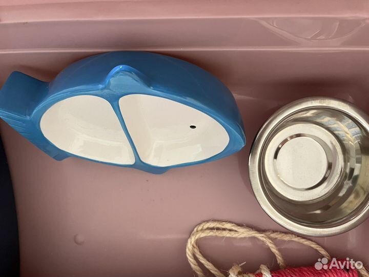 Миска керамическая и стальная для кошек