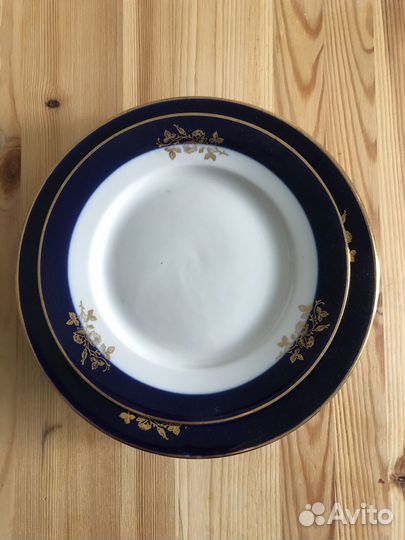 Тарелки Дулевский фарфор Золотая роза, кобальт